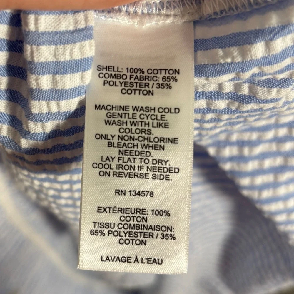 Vineyard Vines Blue and White Striped Sleeveless Shirt Dress with Pink Bow - Picture 7 of 15